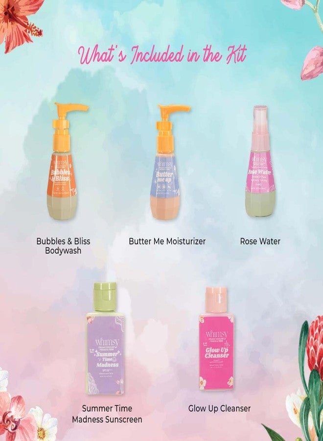Whimsy Beauty Mini Body Care Love Pouch Kit | Safe Non Toxic Body Care Set for Kids & Pre-Teens | Includes Moisturizer, Body Wash, Cleanser, Rose Water & Sunscreen | Vegan and Cruelty Free (Pack of 5) - Image 5