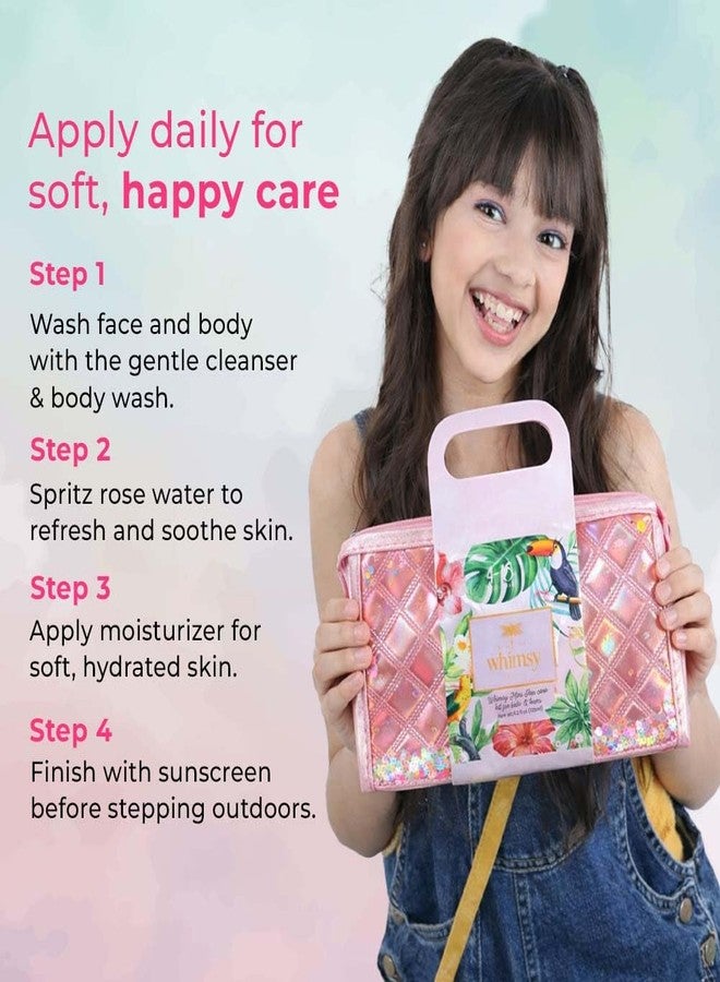 Whimsy Beauty Mini Body Care Love Pouch Kit | Safe Non Toxic Body Care Set for Kids & Pre-Teens | Includes Moisturizer, Body Wash, Cleanser, Rose Water & Sunscreen | Vegan and Cruelty Free (Pack of 5) - Image 4