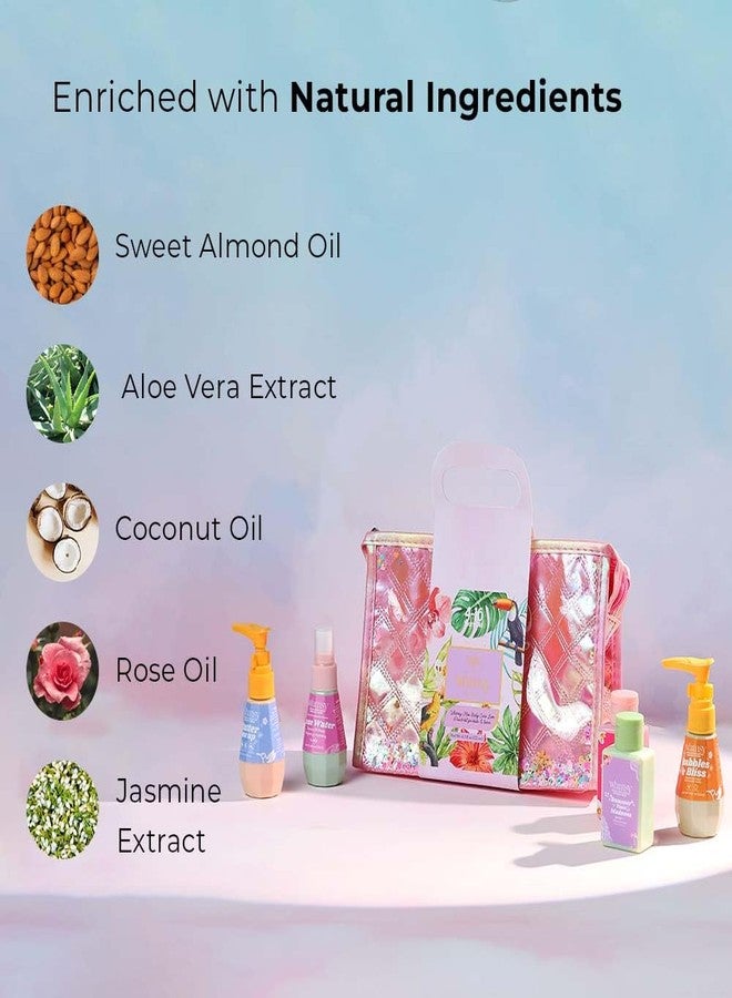 Whimsy Beauty Mini Body Care Love Pouch Kit | Safe Non Toxic Body Care Set for Kids & Pre-Teens | Includes Moisturizer, Body Wash, Cleanser, Rose Water & Sunscreen | Vegan and Cruelty Free (Pack of 5) - Image 2