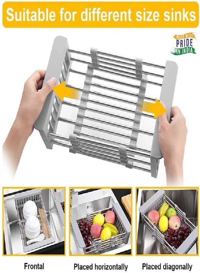 Ansawi Adjustable Kitchen Organizer Expandable Plastic Sink Drain Basket Dish Drying Rack Basket Vegetable Fruit Holder Storage Rack (Random Color) 1 Pcs - Image 3
