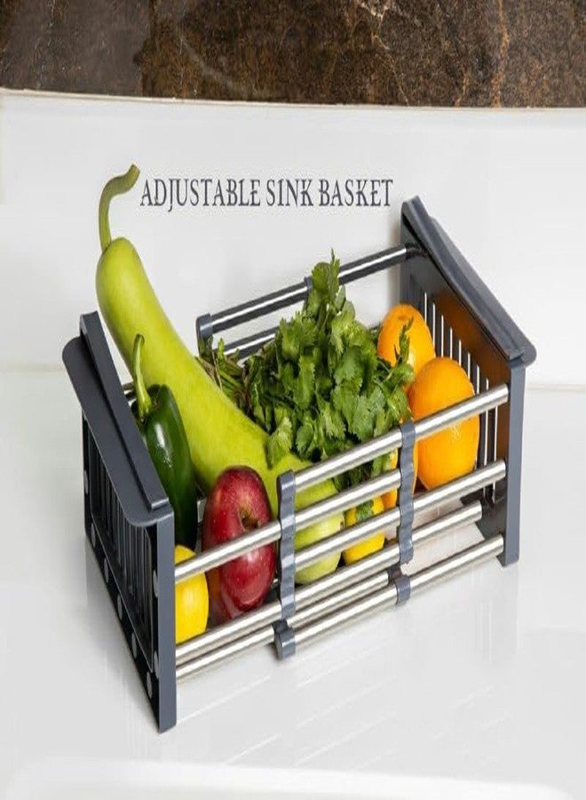 Ansawi Adjustable Kitchen Organizer Expandable Plastic Sink Drain Basket Dish Drying Rack Basket Vegetable Fruit Holder Storage Rack (Random Color) 1 Pcs - Image 4