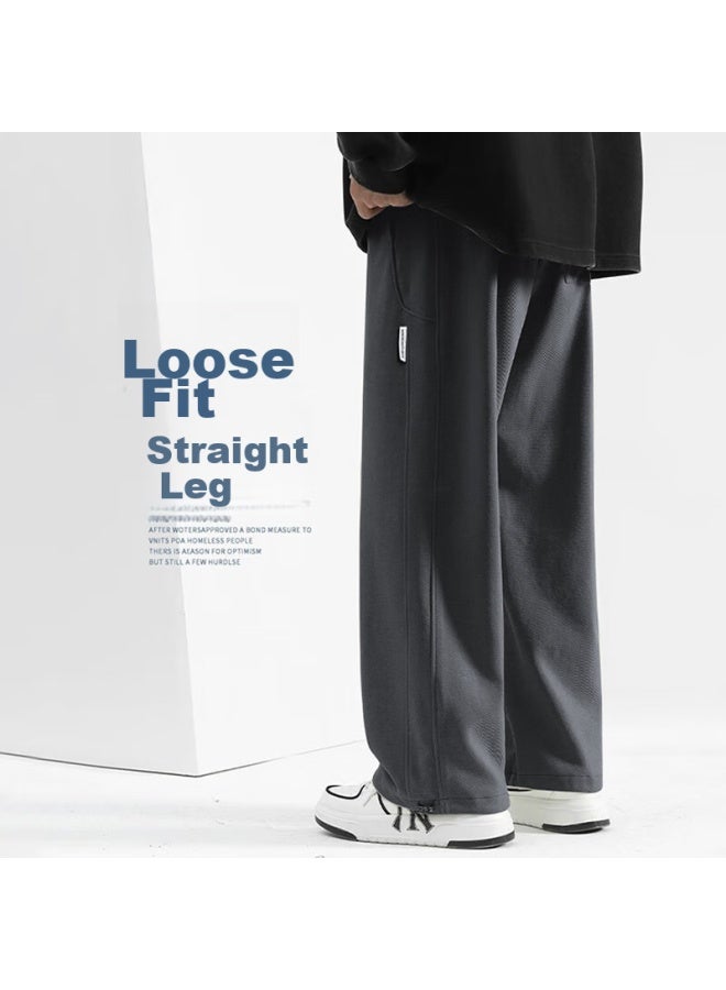 Dingfengbaoluo American-style Trendy Casual Pants For Men, Spring And Summer Comfortable Straight-leg Wide-leg Trousers, Loose-fit Sweatpants, Dfk17 Dark Gray, Size M - Image 1