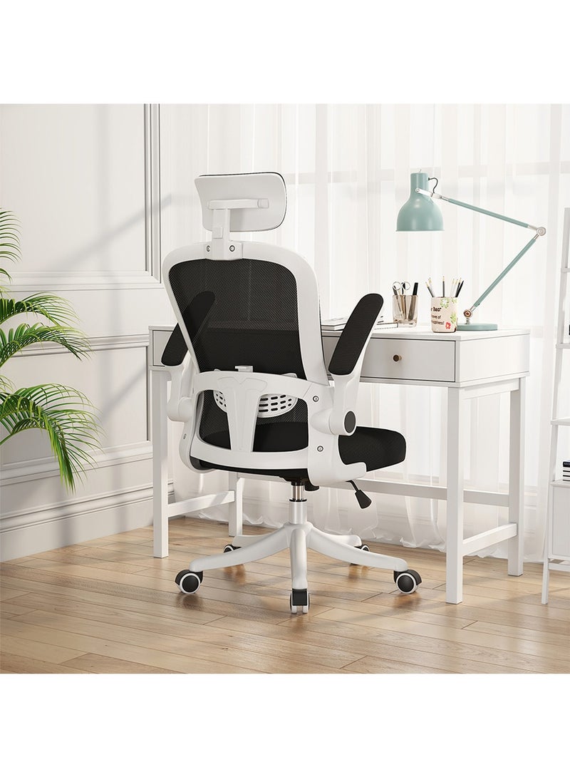 MOZOGOT MOZOGOT Ergonomic Office Chair with Lumbar Support & Headrest & Flip-up Arms Height Adjustable Rocking Home Office Desk Chairs for Teens and Adults (Black Mesh) - Image 1