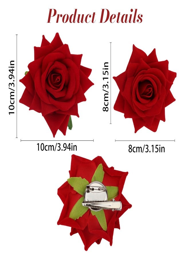 AMCAMI 6PCS Red Rose Hair Clips,Fabric Flower Bride Bridemaids Hair Clip,Hair Accessories Brooch for Valentine's Day,Wedding, Daily & Dance Party - Image 2