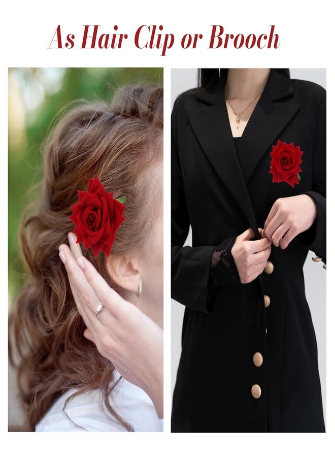 AMCAMI 6PCS Red Rose Hair Clips,Fabric Flower Bride Bridemaids Hair Clip,Hair Accessories Brooch for Valentine's Day,Wedding, Daily & Dance Party - Image 5