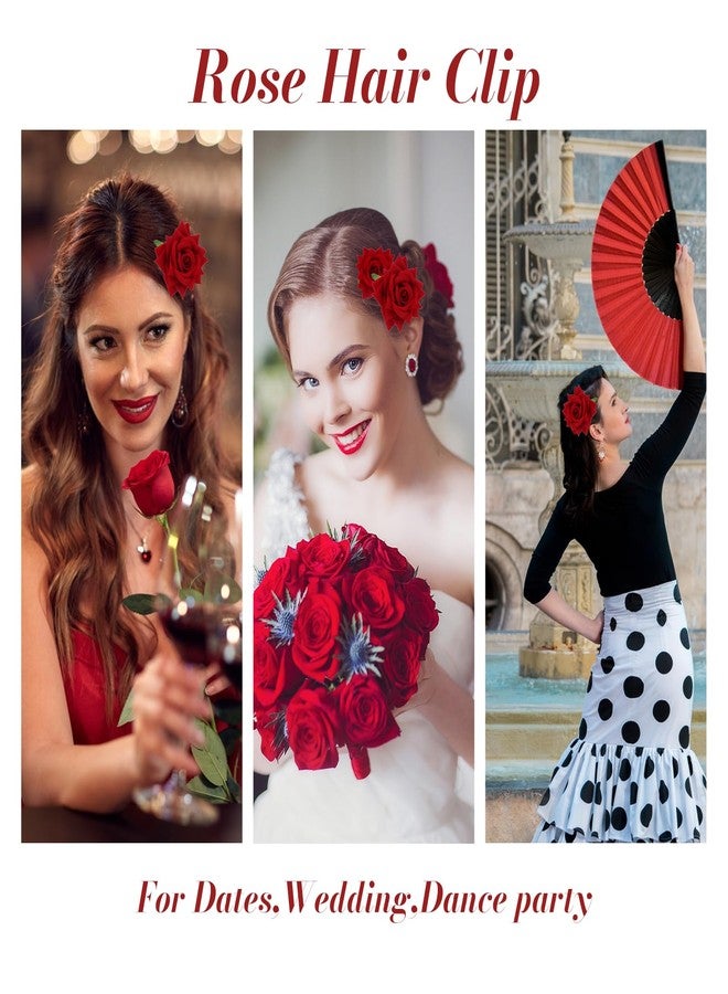 AMCAMI 6PCS Red Rose Hair Clips,Fabric Flower Bride Bridemaids Hair Clip,Hair Accessories Brooch for Valentine's Day,Wedding, Daily & Dance Party - Image 4