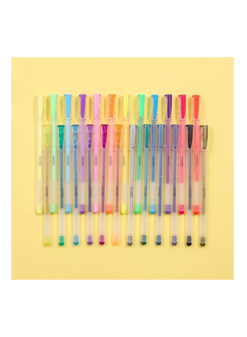 Yoobi Gel Pens 24 Pack Pastel, Metallic, Neon, and Glitter Shades Fun Styles with Carrying Case - Image 5