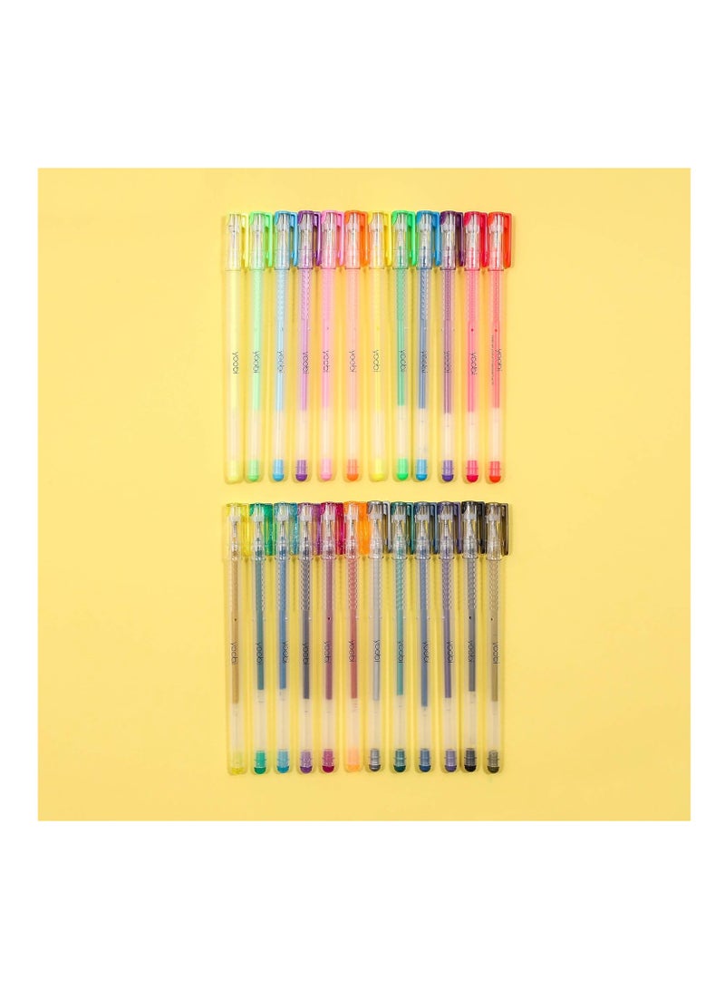 Yoobi Gel Pens 24 Pack Pastel, Metallic, Neon, and Glitter Shades Fun Styles with Carrying Case - Image 4