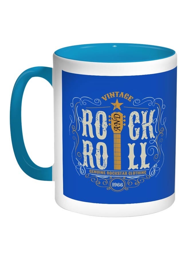RYN Rock And Roll Printed Coffee Mug Blue/White/Brown 11ounce