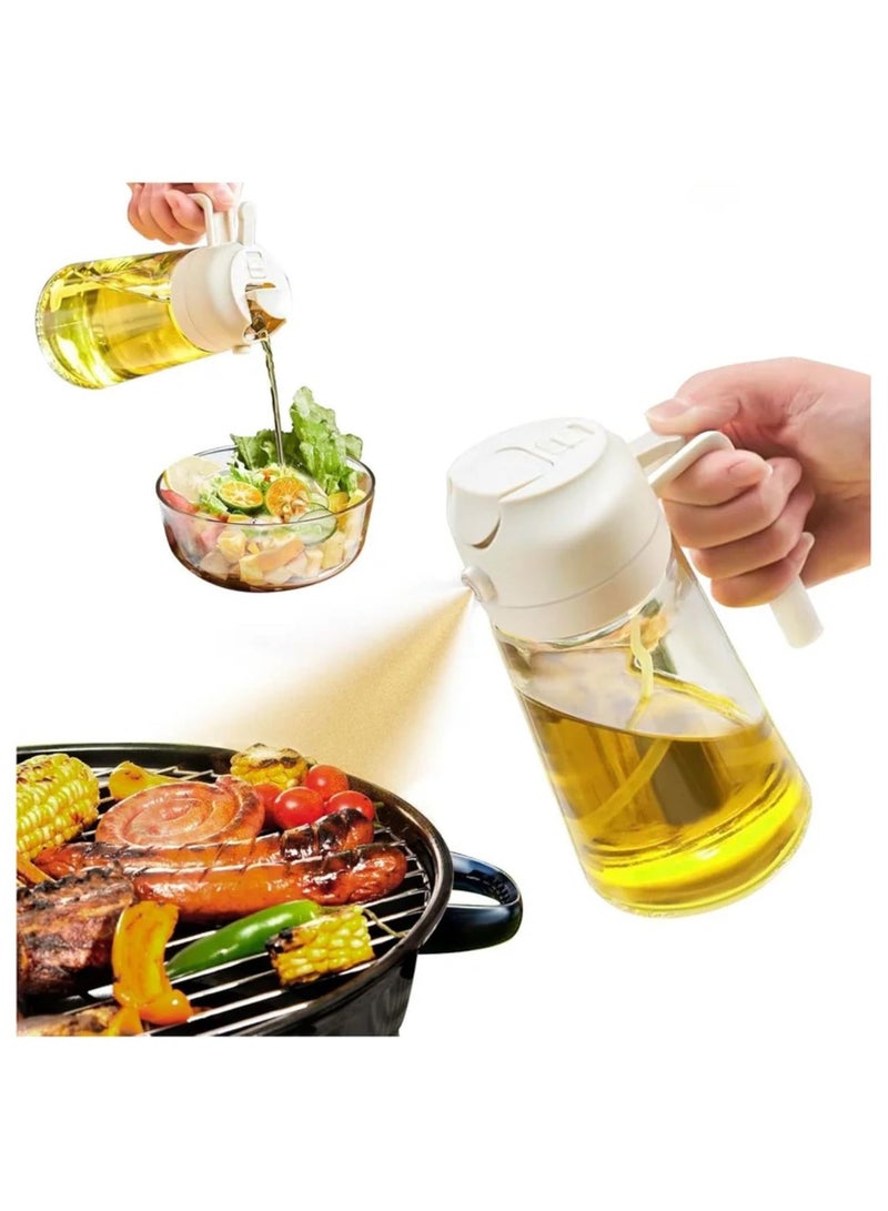 Olive Oil Spray Bottle for Cooking - 2 in 1 Olive Oil Dispenser for Kitchen Gadgets, Air Fryer, Salad, and BBQ, 470ml/ 16oz, Beige  - Image 1