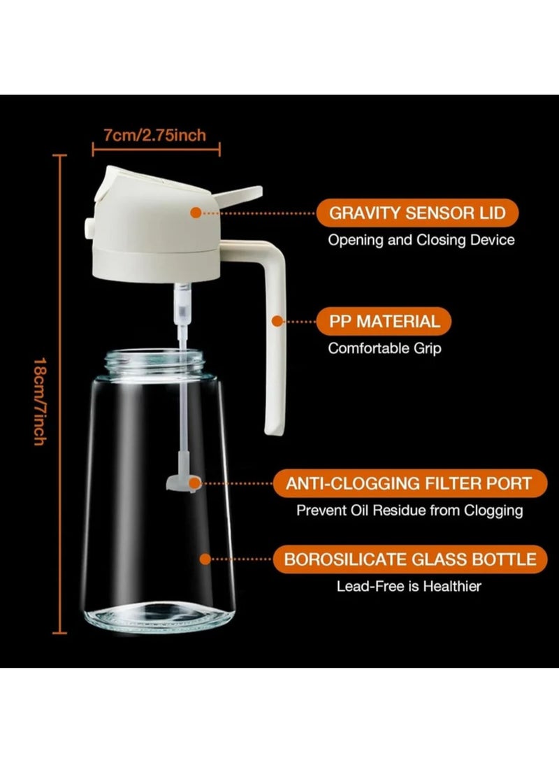 Olive Oil Spray Bottle for Cooking - 2 in 1 Olive Oil Dispenser for Kitchen Gadgets, Air Fryer, Salad, and BBQ, 470ml/ 16oz, Beige  - Image 2