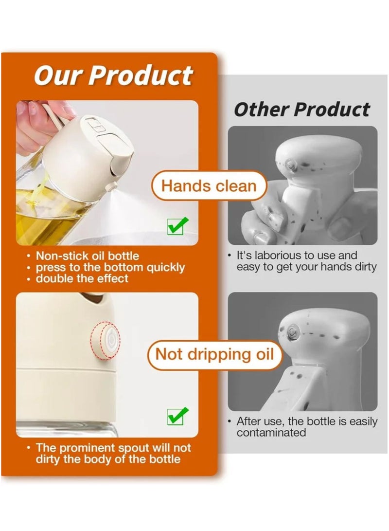 Olive Oil Spray Bottle for Cooking - 2 in 1 Olive Oil Dispenser for Kitchen Gadgets, Air Fryer, Salad, and BBQ, 470ml/ 16oz, Beige  - Image 4
