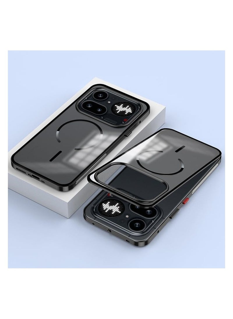 حافظة مغناطيسية واقية متوافقة مع Nothing Phone 4a Pro 5G، تتميز بلوحة خلفية مرنة بتشطيب غير لامع وإطار من PC المعدني، مع حماية من الصدمات والسقوط ودعم الشحن اللاسلكي.