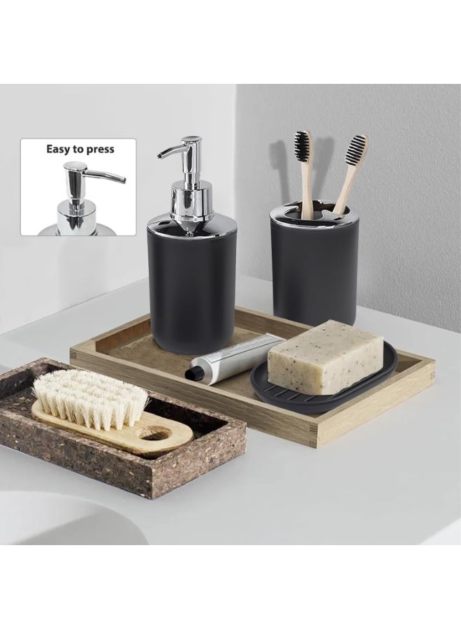 NANAO مجموعة ملحقات الحمام تشمل موزع الصابون، حامل فرشاة الأسنان، كوب، طبق صابون لسطح الطاولة الزخرفي وهدية تدفئة منزل، أسود - Image 4