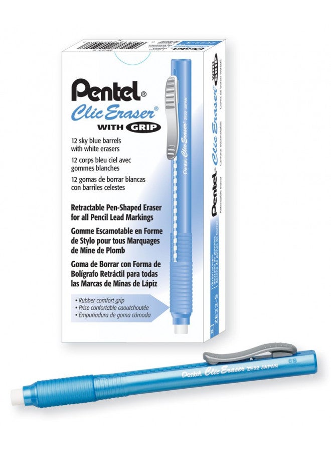 Pentel ممحاة بينتل كليك، ممحاة قابلة للسحب، أسطوانة زرقاء سماوية، علبة من 12 (ZE22S) - Image 1