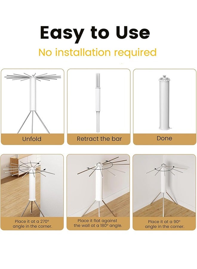Garlo Tripod Clothes Drying Rack, Garment Rack Portable and Foldable Space Saving Laundry Drying Rack - Drying Rack Clothing Floor Folding Balcony Bedroom Household Aluminum  - Image 4