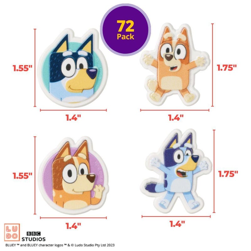 DecoPac Bluey So Much Fun Rings, 72 Cupcake Decorations Featuring Bluey, Bingo, Bandit, and Chilli, 3D Food Safe Cake Toppers â€“ 72 Pack - Image 4