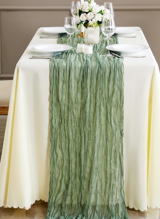 سوبر زي يوث مفرش طاولة، مفرش طاولة أخضر، مفرش طاولة من الشاش المجعد، مفرش طاولة على الطراز البوهيمي لحفلات الزفاف، حفلات الزفاف، حفلات استقبال المولود الجديد، ديكور طاولة حفلات أعياد الميلاد، 90×400 سم - Image 1