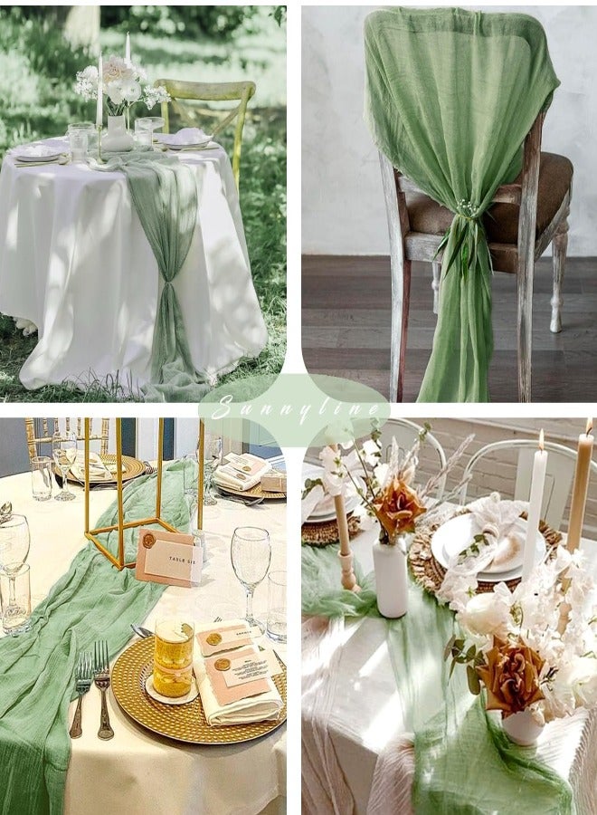 سوبر زي يوث مفرش طاولة، مفرش طاولة أخضر، مفرش طاولة من الشاش المجعد، مفرش طاولة على الطراز البوهيمي لحفلات الزفاف، حفلات الزفاف، حفلات استقبال المولود الجديد، ديكور طاولة حفلات أعياد الميلاد، 90×400 سم - Image 5