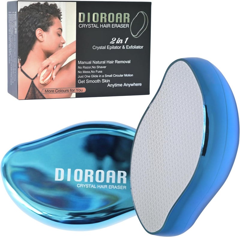 DIOROAR ممحاة الشعر الكريستالية، ممحاة الشعر الكريستالية المطورة، جهاز إزالة الشعر بالنانو الزجاجي الفيزيائي، مزيل الشعر ومقشر غير مؤلم للحصول على بشرة ناعمة وسريعة (أزرق ملكي) - Image 1