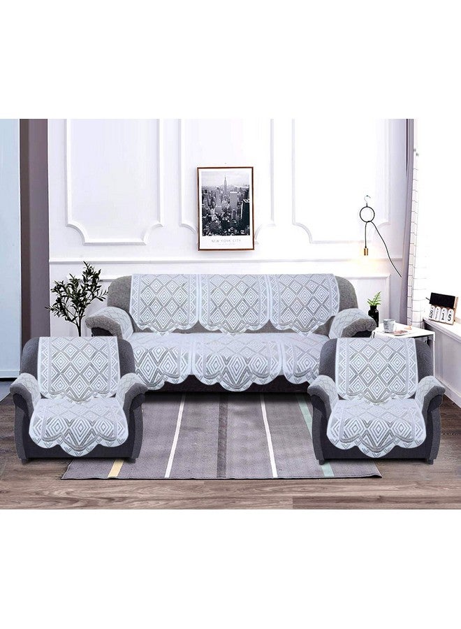 Kuber Industries Square Geometric Design Cotton 5 Seater Sofa Cover with 6 Pieces Arms Cover Use Both Side, Living Room, Drawing Room, Bedroom, Guest Room (Set of 16, White, Standard) - Image 1