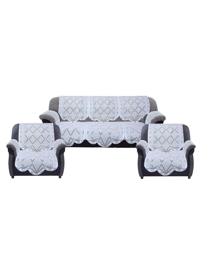 Kuber Industries Square Geometric Design Cotton 5 Seater Sofa Cover with 6 Pieces Arms Cover Use Both Side, Living Room, Drawing Room, Bedroom, Guest Room (Set of 16, White, Standard) - Image 2