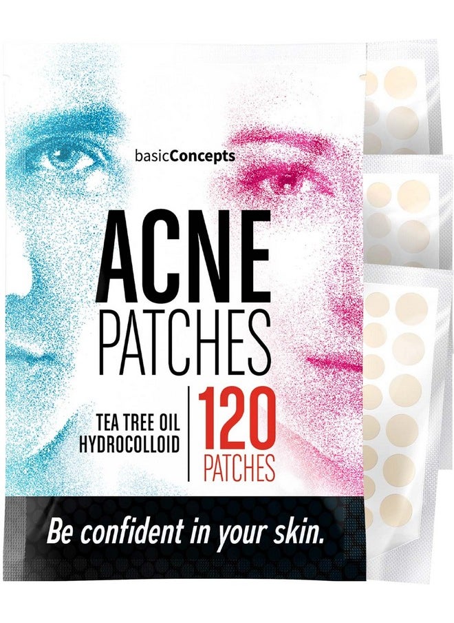 BASIC CONCEPTS BASIC CONCEPTS Pimple Patches for Face (120 Pack), Hydrocolloid Patch with Tea Tree Oil - Pimple Patch Zit Patch and Pimple Stickers - Hydrocolloid Acne Patches for Face - Zit Patches -Blemish Patches  - Image 1