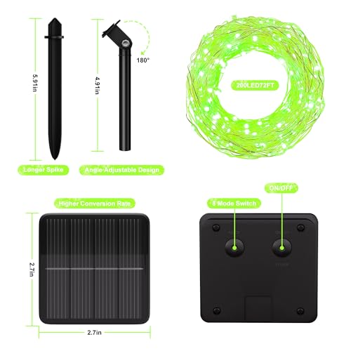 Selarlyt Solar String Lights for Outside, 72Ft 200 LED Solar Fairy Lights with 8 Modes, Solar Powered Fairy Lights Waterproof for Christmas Tree Garden Party Wedding Decor.（Green） - Image 4