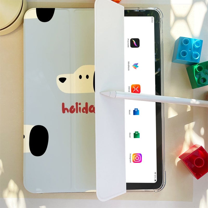 حافظة واقية قابلة للطي ثلاثية الطبقات بتصميم جرو بسيط، متعددة الألوان، متوافقة مع iPad الجيل التاسع مقاس 10.2 بوصة، بتصميم مزدوج يشمل مرآة أكريليك، ملحق متين وأنيق للاستخدام اليومي - Image 5
