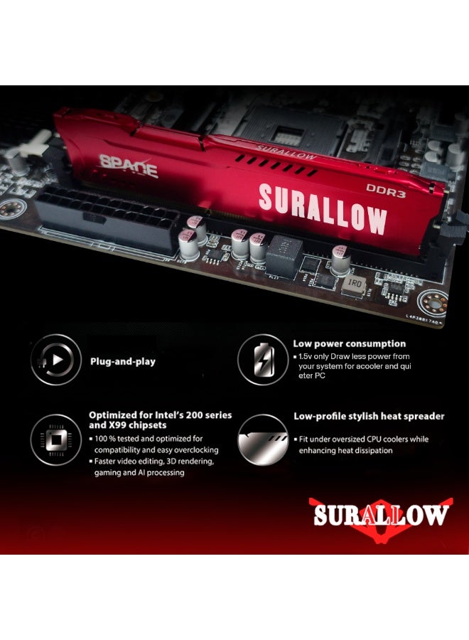 سورالوا ذاكرة SURALLOW DDR3 سعة 8 جيجابايت بتردد 1600 ميجاهرتز لأجهزة الكمبيوتر المكتبية المخصصة للألعاب، عالية السرعة، بتردد نقل بيانات CL11. - Image 3