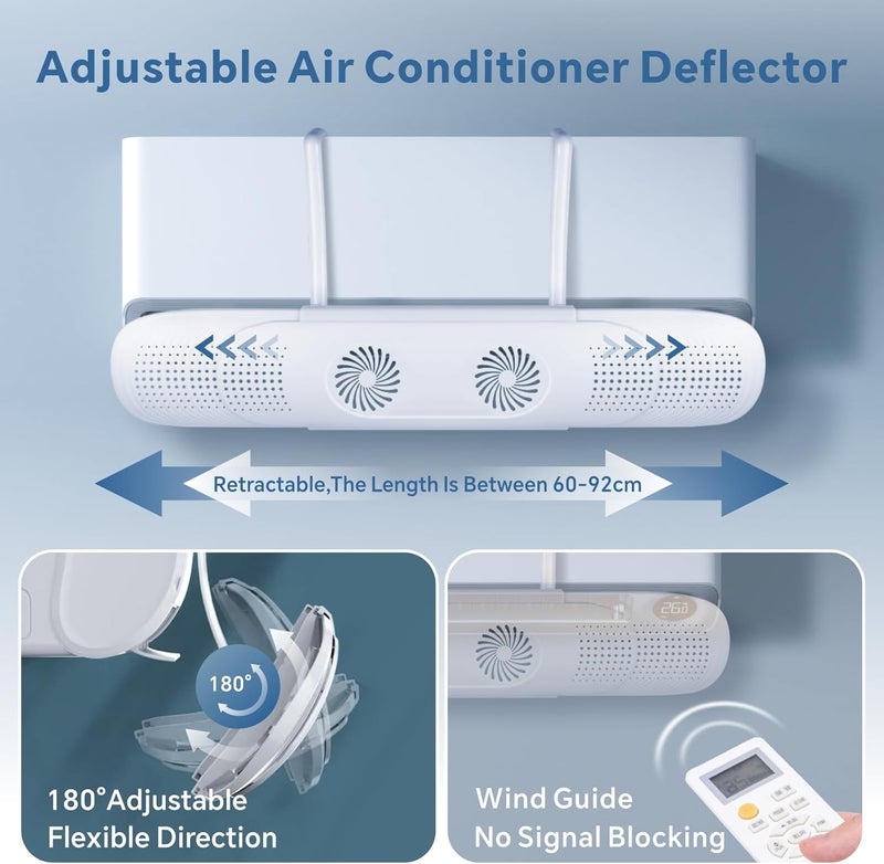 Baytion Retractable Air Conditioner Deflector, Adjustable 60-92cm and Anti Direct Blowing, Air Vent Deflector with Fan Blades, White Air Circulation Wind Baffle for Split Air Conditioning - Image 4