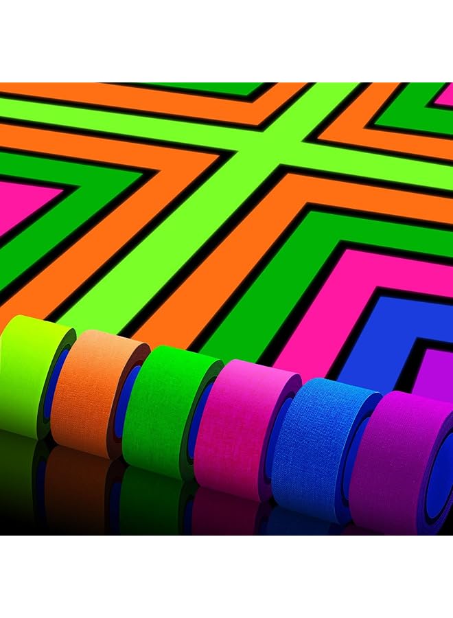 promass UV Blacklight Reactive Fluorescent Cloth/Neon Gaffer Tape, Super Bright Spike Tape for Glow Party Supplies15mm x 5m per Color(6pcs)