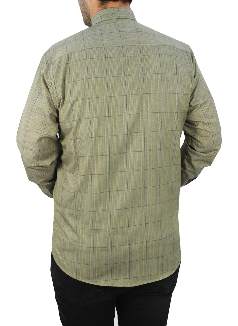 Varetta Men's Classic Cut Olive Green Single Pocket Checkered Men's Shirt