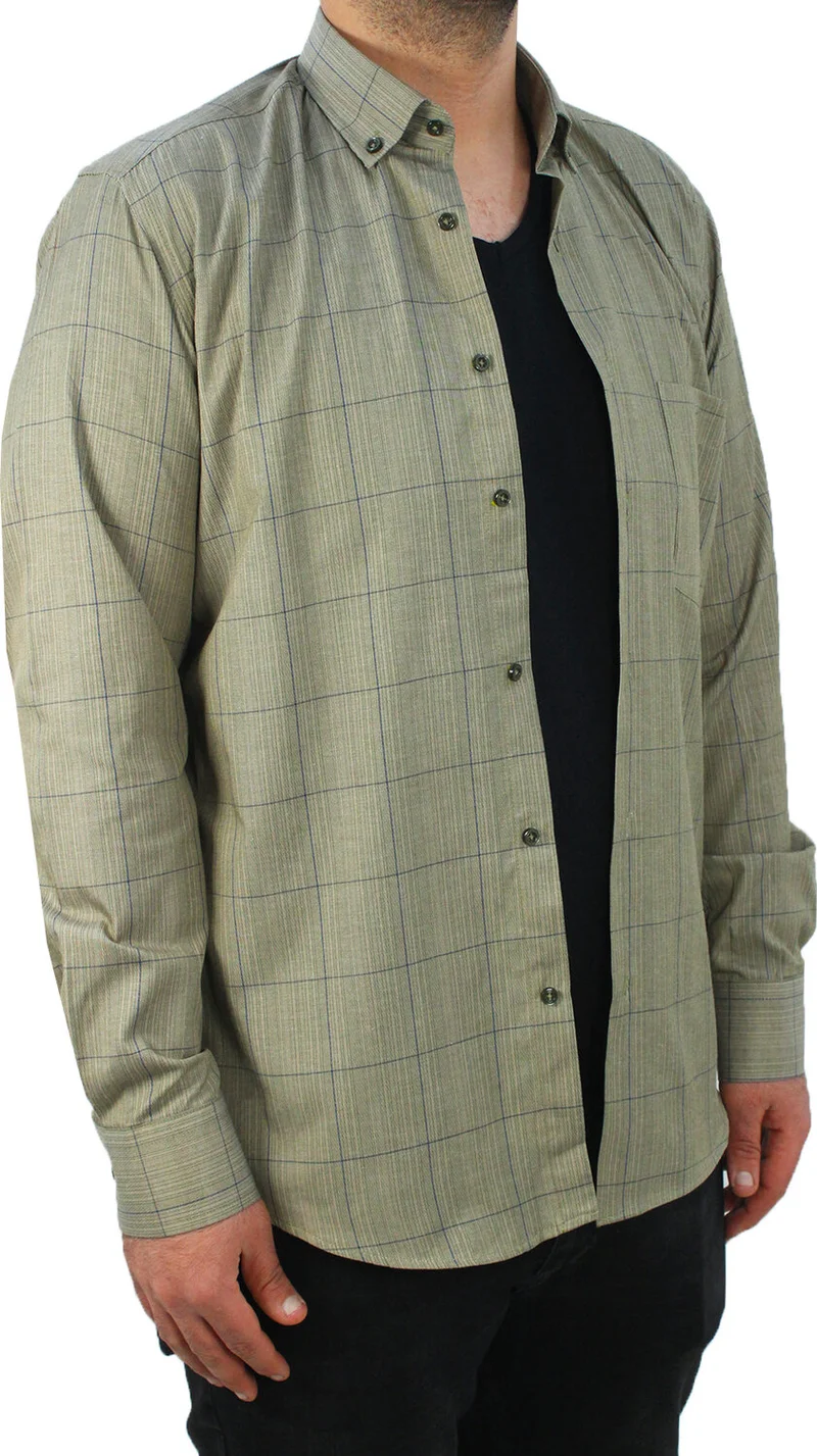 فاريتا Men's Classic Cut Olive Green Single Pocket Checkered Men's Shirt