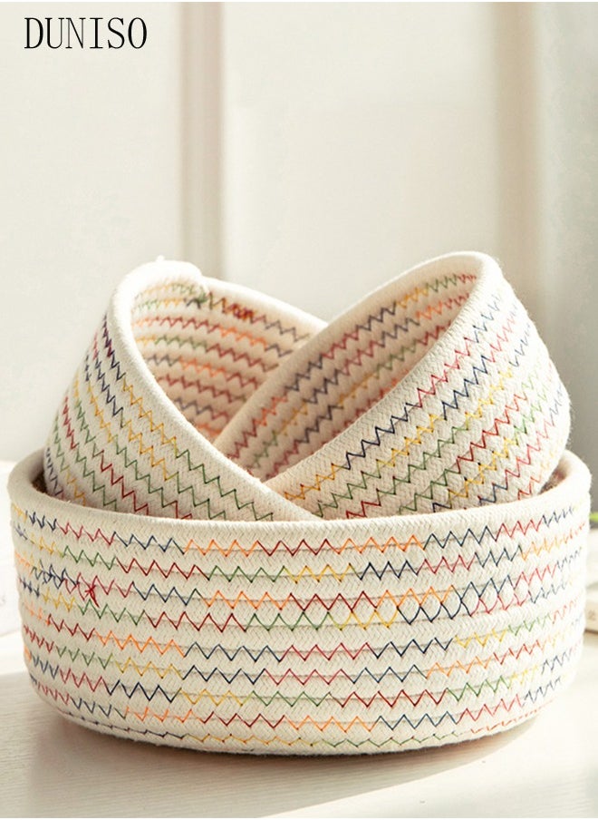 DUNISO 3-Pieces Cotton Storage Basket , Small Woven Basket, Desktop Storage Basket,Cotton Rectangle Woven Baskets For Storaging Toys, Snacks,Stationery,Sundries,Multicolour  - Image 2