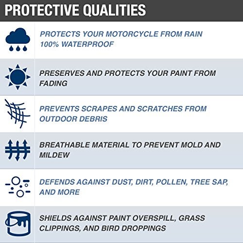 Budge غطاء دراجة نارية بودج سبورتسمان، أسود، مقاوم للماء، قابل للسحب، يناسب حتى 96" طول، كبير (MC-15) - Image 2