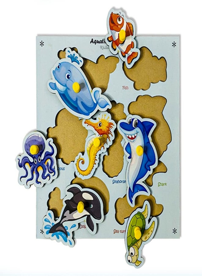Khilonewale Kid's Wooden Aquatic/Sea Animals Puzzle Set | Knob Puzzle Board | Educational Learning Toy for Kids - Image 2
