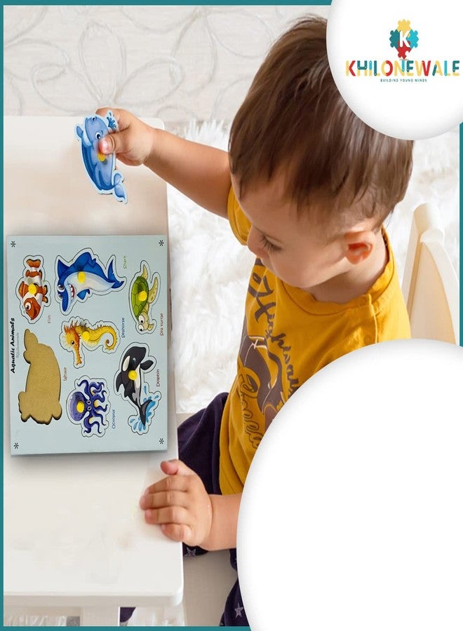Khilonewale Kid's Wooden Aquatic/Sea Animals Puzzle Set | Knob Puzzle Board | Educational Learning Toy for Kids - Image 4