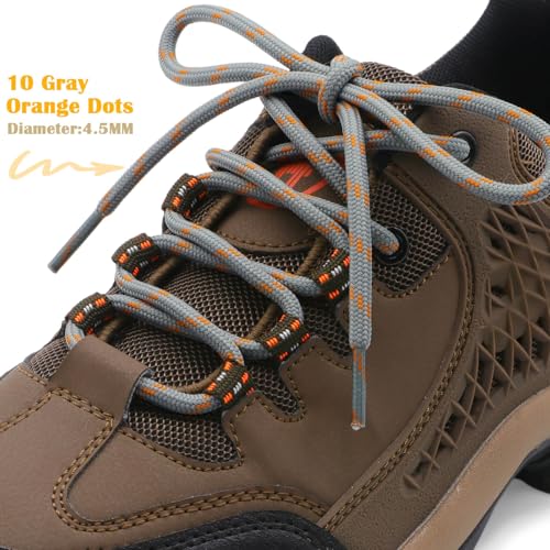 DELELE Hiking Shoe Laces for Boots, 2 Pair 47 inch Gray Orange Dots Round Boot Laces Heavy Duty, Work Shoelaces Strings - Image 2