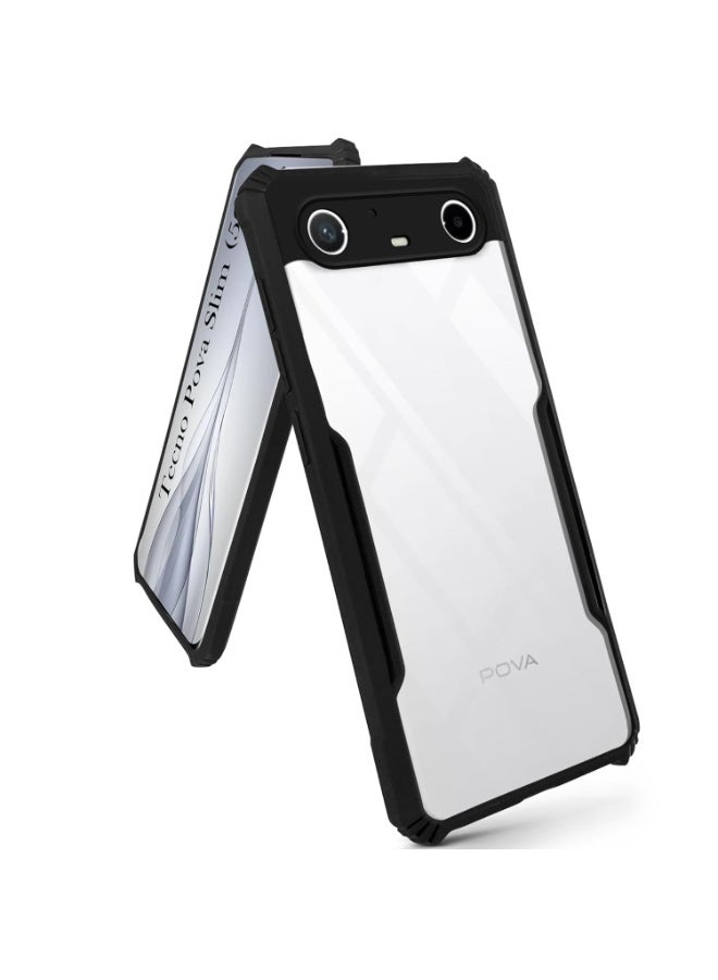 جراب شفاف لهاتف Teno Pova Slim 5G / Spark Slim 4G، غطاء خلفي صلب من البولي كربونات مع إطار أسود من مادة TPU مقاومة للصدمات، غطاء شفاف مقاوم للصدمات بزاوية 360 درجة - Image 5