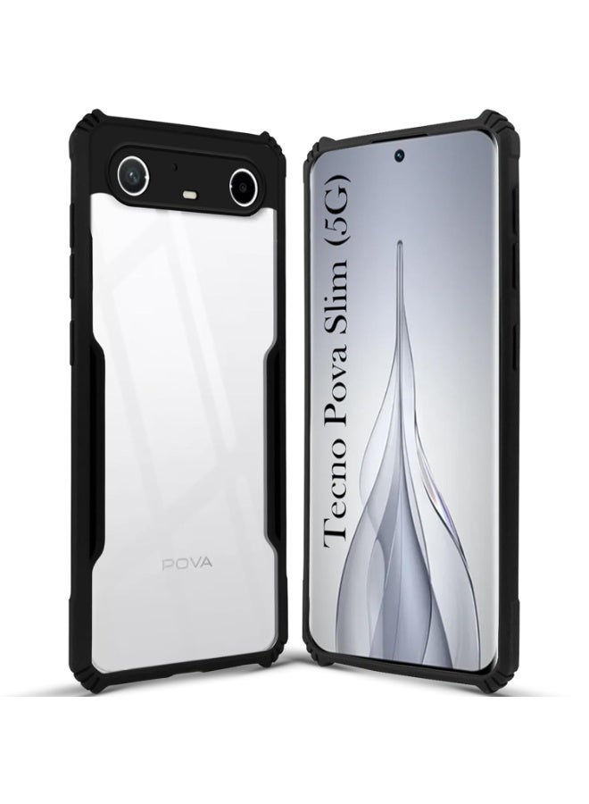 جراب شفاف لهاتف Teno Pova Slim 5G / Spark Slim 4G، غطاء خلفي صلب من البولي كربونات مع إطار أسود من مادة TPU مقاومة للصدمات، غطاء شفاف مقاوم للصدمات بزاوية 360 درجة - Image 4