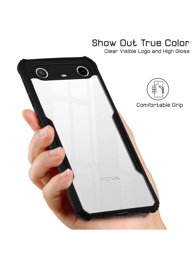 جراب شفاف لهاتف Teno Pova Slim 5G / Spark Slim 4G، غطاء خلفي صلب من البولي كربونات مع إطار أسود من مادة TPU مقاومة للصدمات، غطاء شفاف مقاوم للصدمات بزاوية 360 درجة - Image 2