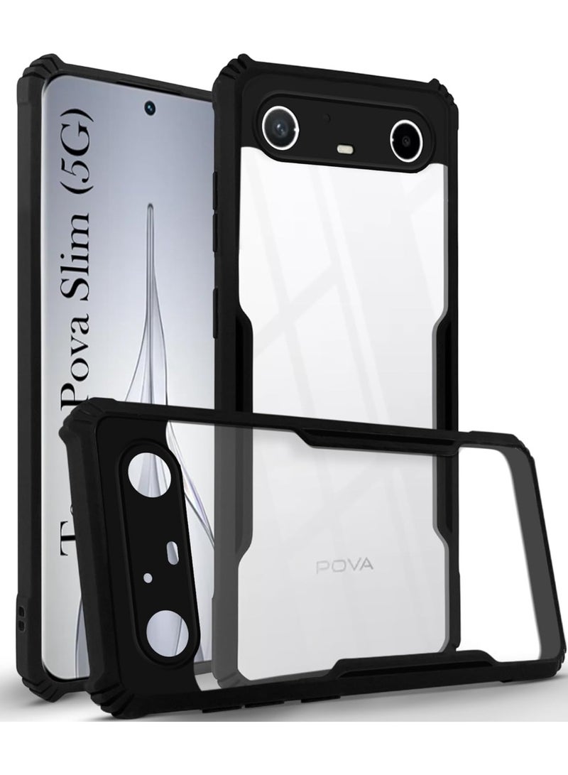 جراب شفاف لهاتف Teno Pova Slim 5G / Spark Slim 4G، غطاء خلفي صلب من البولي كربونات مع إطار أسود من مادة TPU مقاومة للصدمات، غطاء شفاف مقاوم للصدمات بزاوية 360 درجة - Image 1