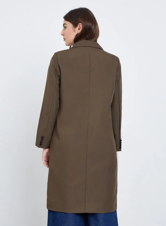 Styli  Brown Knee-Length Double-Breasted Coat for Women | Best Price UAE