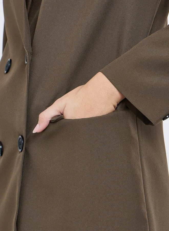 Styli  Brown Knee-Length Double-Breasted Coat for Women | Best Price UAE