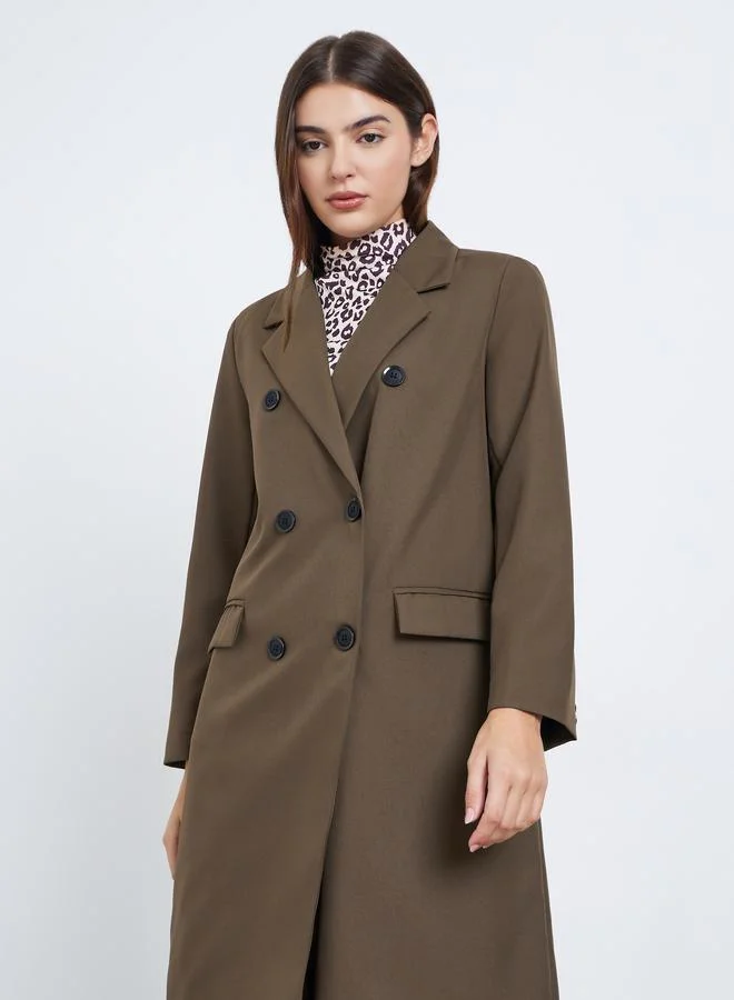 Styli Brown Knee-Length Double-Breasted Coat