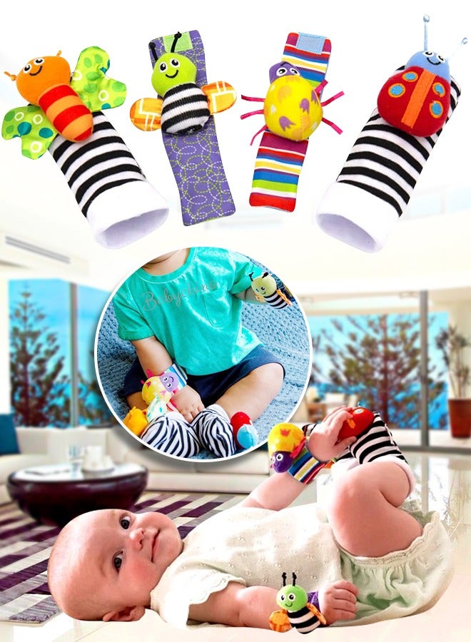 4 Pcs Baby Wrist Rattles Socks Newborn Toys Early Development Toy Foot finder for Boys Girls 0-12 Months Top-Quality Material 4-Piece Infant Socks and Wrist Rattles Toy Set For Kids Baby Toys Small Size