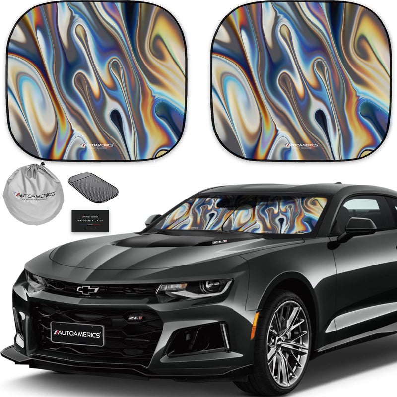 Autoamerics 2-Piece Windshield Sun Shade - Chrome Liquid Foldable Car Front Window Sunshade for Most Cars SUV Truck Heat Blocker Visor Protector Blocks Max UV Rays and Keeps Your Vehicle Cool - Small - Image 1