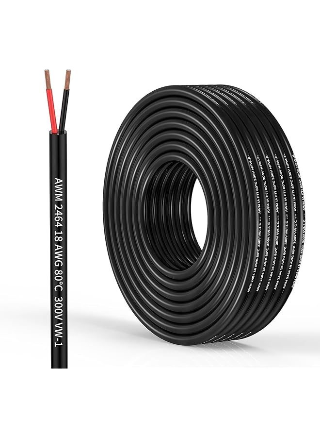 The Bros سلك كهربائي 18 قياس 2 موصل 18AWG سلك كهربائي معزول PVC كابل نحاسي خالي من الأكسجين 32.8 قدم/10 متر كابل LED مرن منخفض الجهد لشرائط الإضاءة LED - Image 1