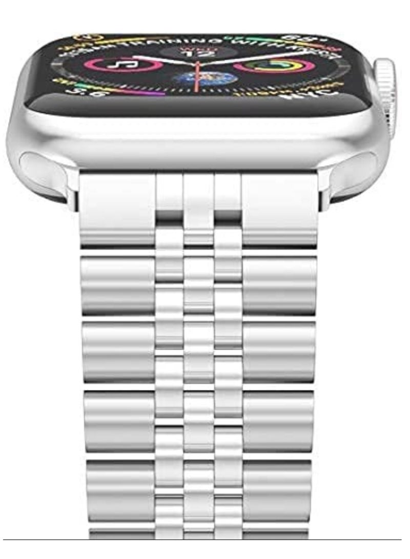 ELTRAZONE Compatible with Apple Watch Band 41mm 40mm 38mm, Stainless Steel Heavy Band with Butterfly Folding Clasp Link Bracelet for iWatch Series8/7/6 /SE Series 5/4/3/Men Women,Silver - Image 3